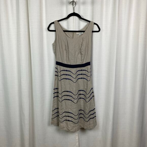 Boden Beige&Blue Dot Linen Sleeveless A Line Dress Sz.4L NWT - Picture 1 of 13